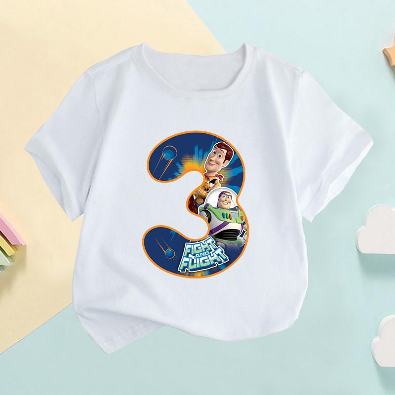 Camiseta para Niños Buzz Lightyear Woody Número de Toy Story Ropa para Niñas Cumpleaños Camisetas para Bebés Niños