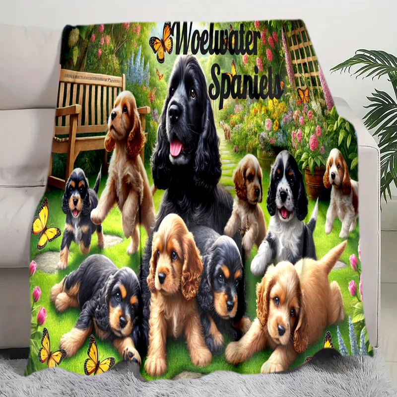 1PC Dog cute printed blanket, all season lightweight home office outdoor nap multifunctional blanket A5