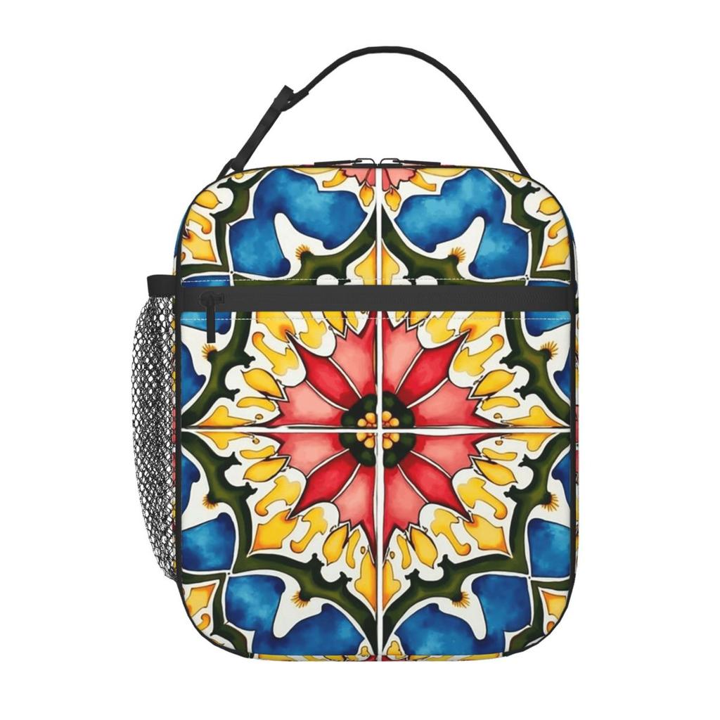 Mittelmeer, bunt, lebendig, Mosaikfliesen Kunst 1 Isolierte Lunchtasche für Damen Kinder Essensboxen Thermische Lunchbox Tragetasche