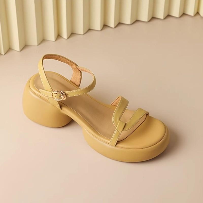 

2025 лето новые женские сандалии с открытым носком и круглым носком, женские сандалии на платформе и толстом каблуке, повседневная и легкая обувь 39