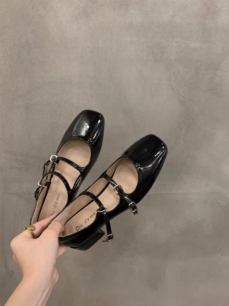 Mary Jane Shoes for Women 2025 Retro Medium Heel Women's Single Shoes Fashion Gloss Soft Comfort Ballet Shoes Zapatos De Mujer