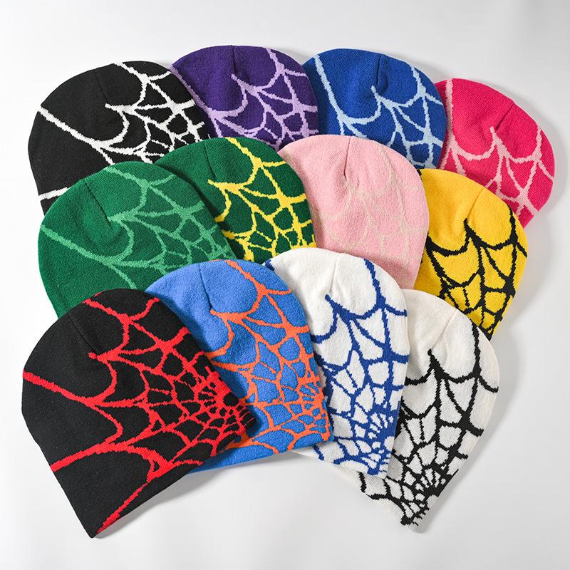 Spider Web Jacquard Knitted Beanie - Unisex Warm Winter Hat, Trendy European & American Style