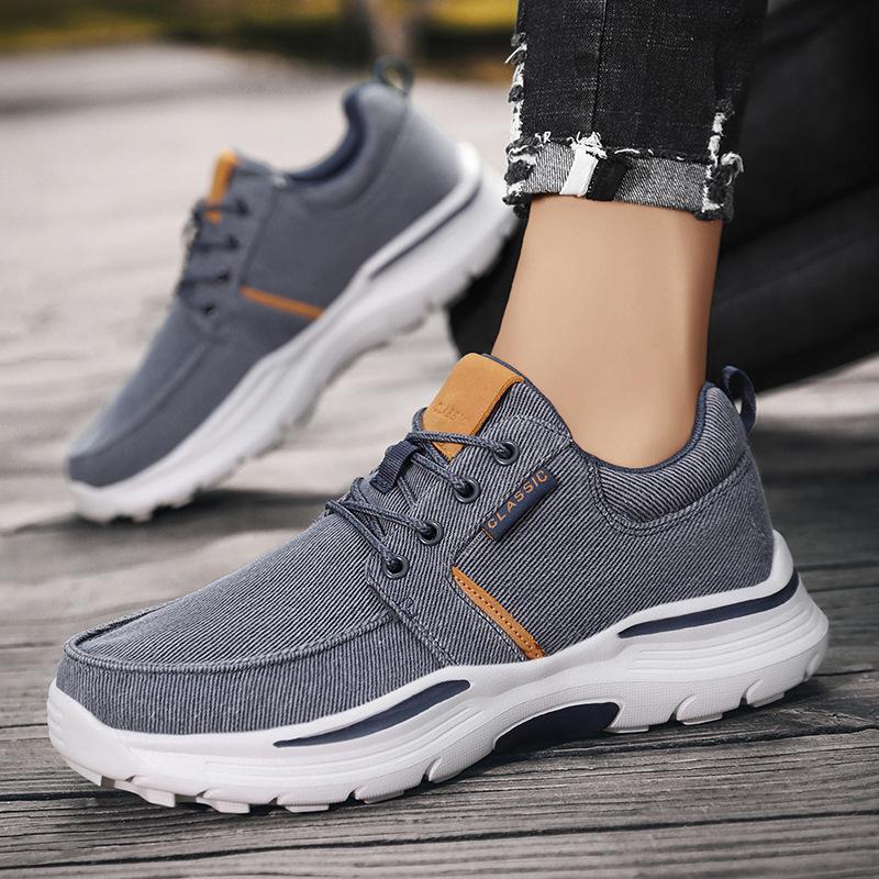 Men's Wide Fit Canvas Lace-up Loafers with Thick Sole for Outdoor Sports