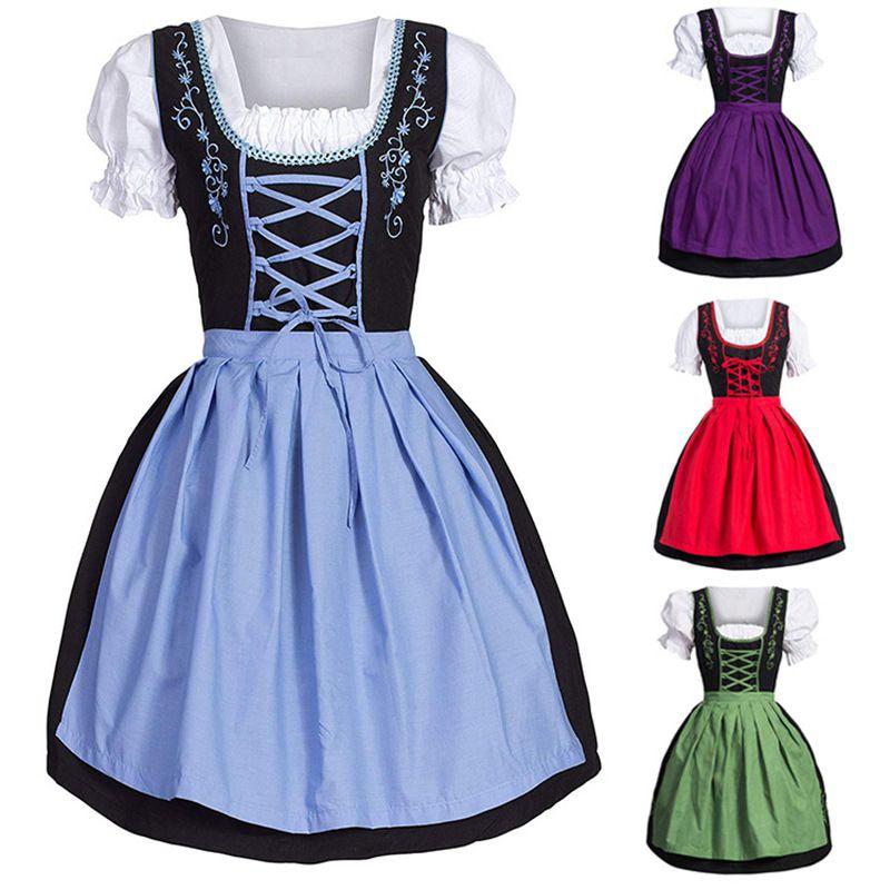 Charming German Dress Bavarian Dirndl Costume With Elegant Apron Decoration