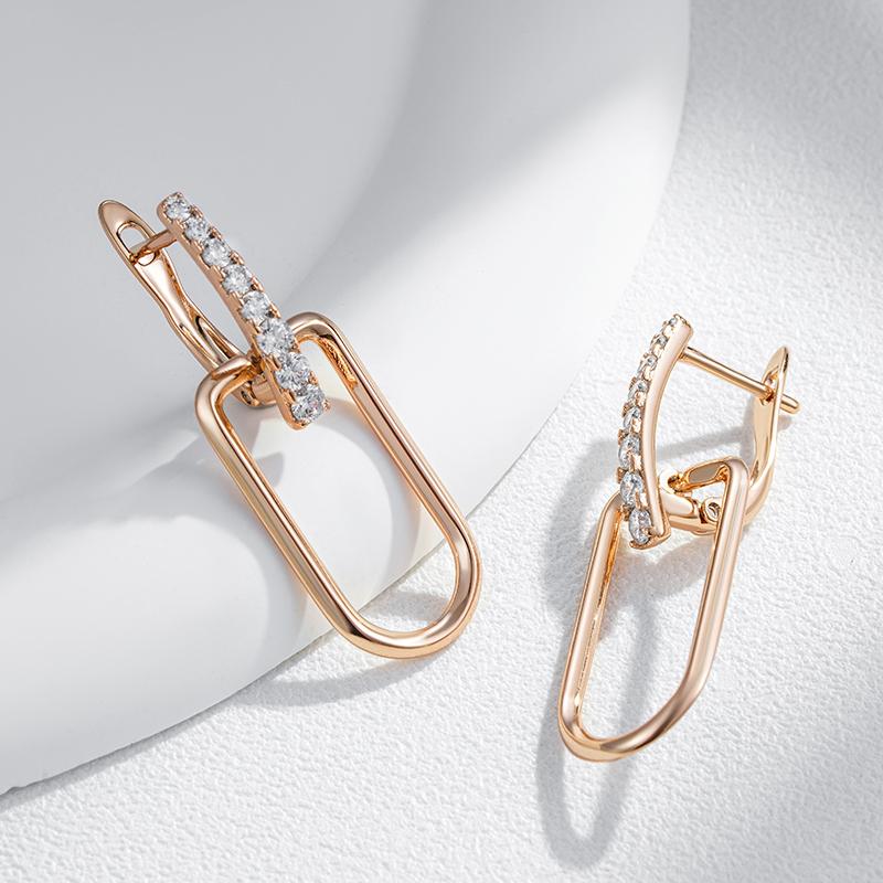 Fashion Rose Gold Color Glossy Hollow Square Drop Earring For Women Unusual Shiny Natural Zircon Daily Fine Jewelry