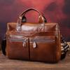 Genuine Leather Briefcase with Multiple Zippers and Large Capacity, Suitable for Single-shoulder Carrying of Laptop.