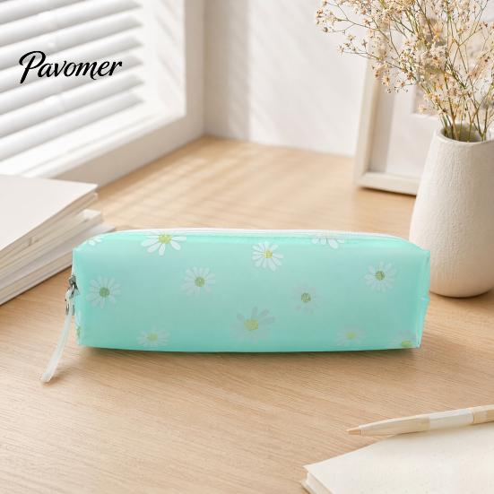 Macaron Color Pencil Case Flower Case, Large Capacity PVC Pen Pouch, Spill-proof Holder Waterproof Stationery Bag for Students, School Supplies