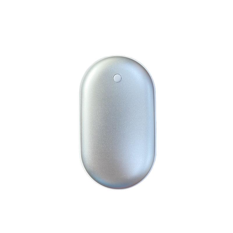 Double-side Heat Hand Warmer Power Bank Silver Energy Saving 5000mAh+ USB Cable