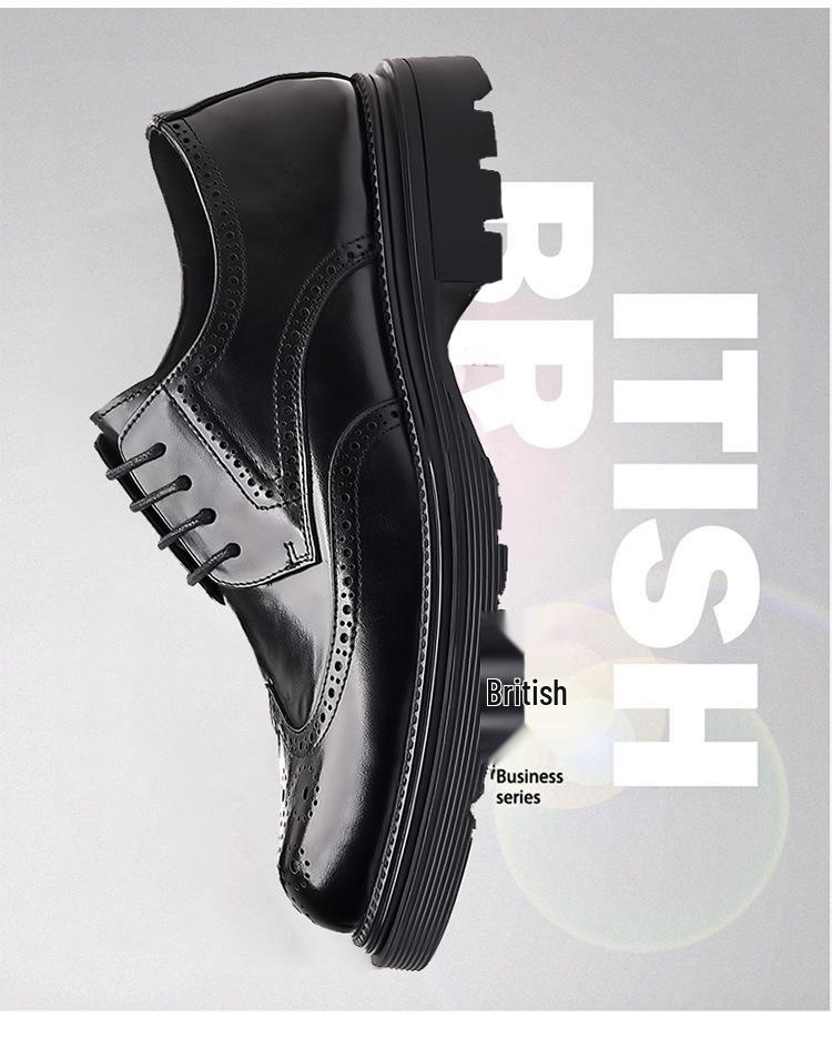 Men's Genuine Leather Brogue Shoes - Formal, Trendy High-end British Style with Thick Soles