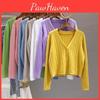 Versatile Short Outfit Loose Autumn Long Sleeved Vneck Sweater Knitted Sweater Cardigan Jacket Womens Top