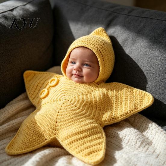 Carino Outfit per Foto Neonato Stella Marina Sacco a Sacco per Dormire Baby, Sacco Nanna a Maglia con Cappuccio, Borsa a Forma di Stella Coperta Indossabile Accogliente per Neonati, Fotografia
