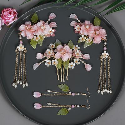 Chinese Hanfu Hair Accessories Set Glass Beads Tassel Hairpin for Women Traditional Hair Clips Hair Ornament