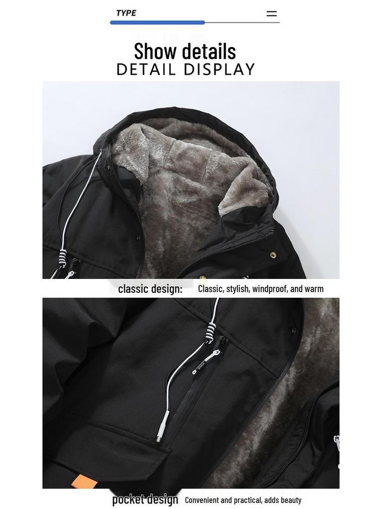 Men's Trendy Winter Parka with Fleece Lining and Thick Hood
