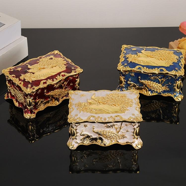 Decorative Peacocks Design Jewelry Box in Colorful Zinc Alloy Material for Vanity Table Organization and Jewelry Protections