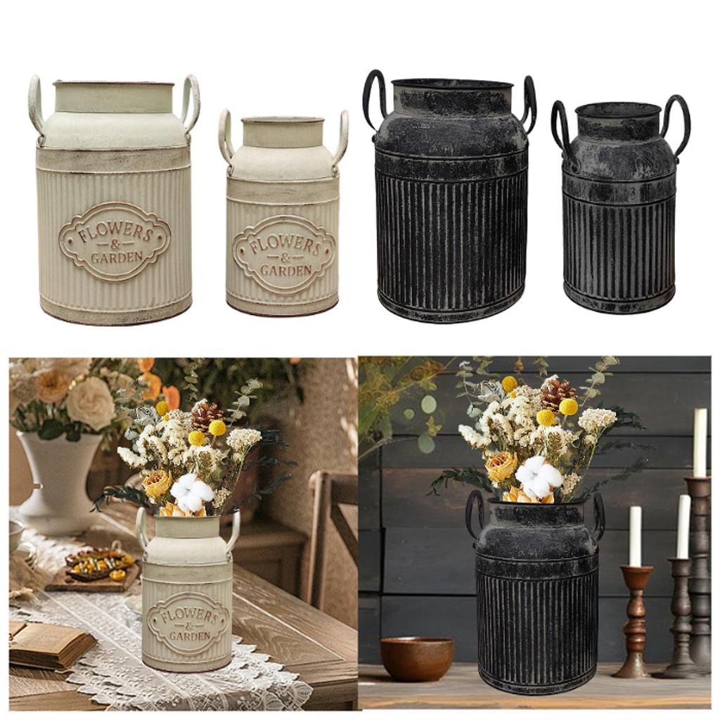 Flower Rustic Jug Decorative Metal with Handle Farmhouse Vase Milk Jug Vase for Living Room Table Centerpiece Wedding Country