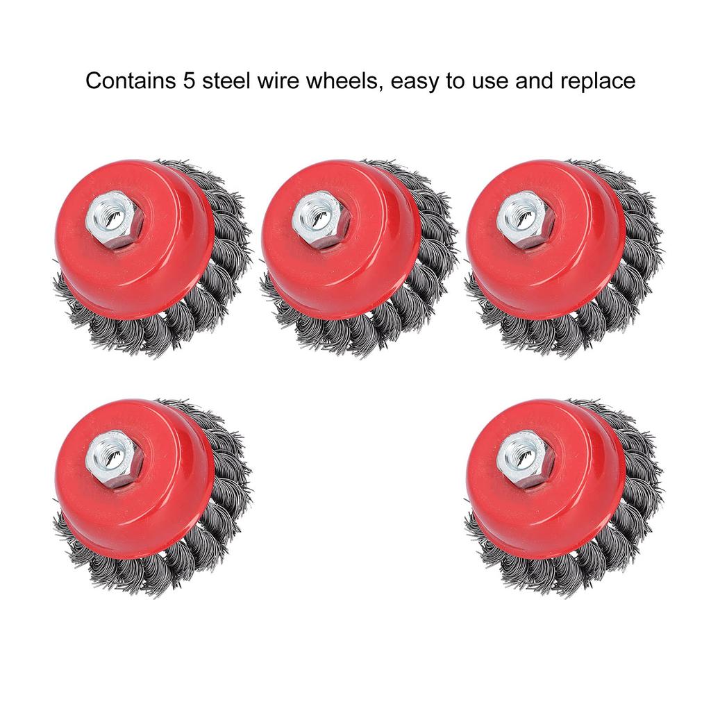 Strong Cup Brushes for Disc M10 Powerful Abrasive Steel Wire Cup Wire Outer Diameter 75mm 5-Pack Grinders, Thread, Brushes, Brushes,