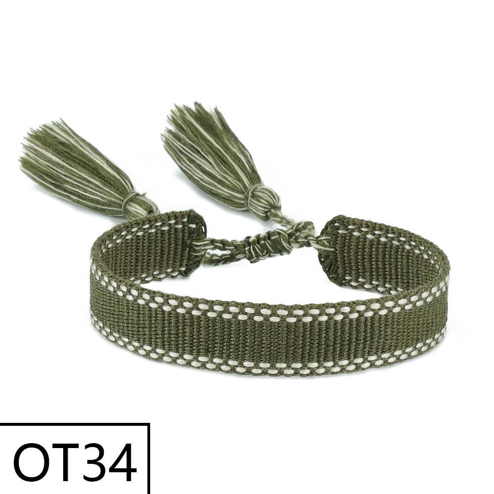 European & American Style Woven Bracelet - Solid Color, 1.3cm, Handmade Tassel, Fashionable Polyester Hand Rope for Women
