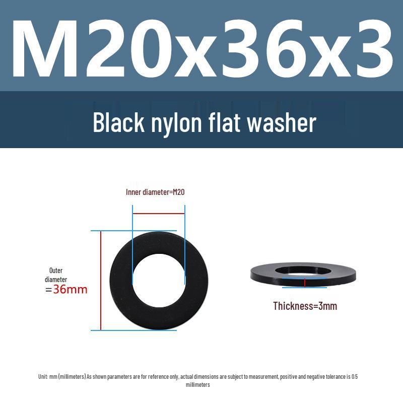 Yigu High-Temperature Insulated Black Nylon Flat Washer (M2, M3, M10, M16, M24)