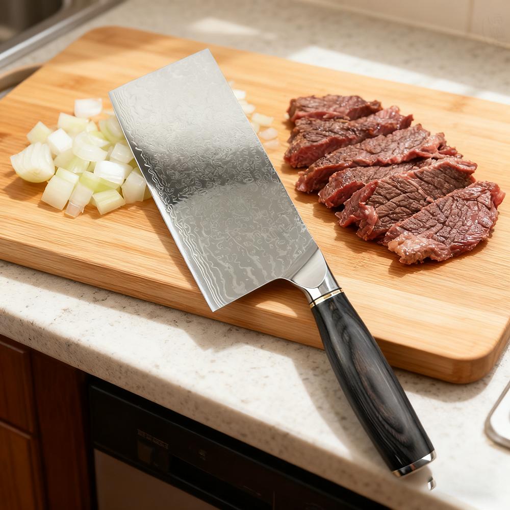 7 Inch Chinese Chef Knife 67-layers Damascus Steel Blade Slicing Vegetables Cleaver Meat 10Cr15Mov Kitchen Knives Wood Handle