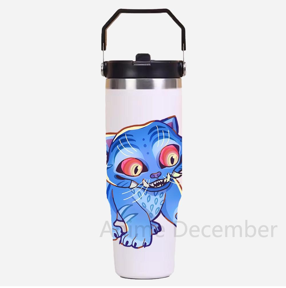 30Oz K-Pop Portable Car Cup Stainless Steel Thermos Cup with Straw Travel Sports Water Bottle with Handle Cover Coffee Vacuum Flask
