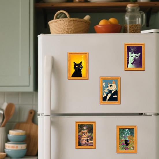 Vintage Cat Fridge Magnet 3D Wooden Frame Cat Refrigerator Magnet Home Kitchen Office Locker Decoration Cat Lover Gift