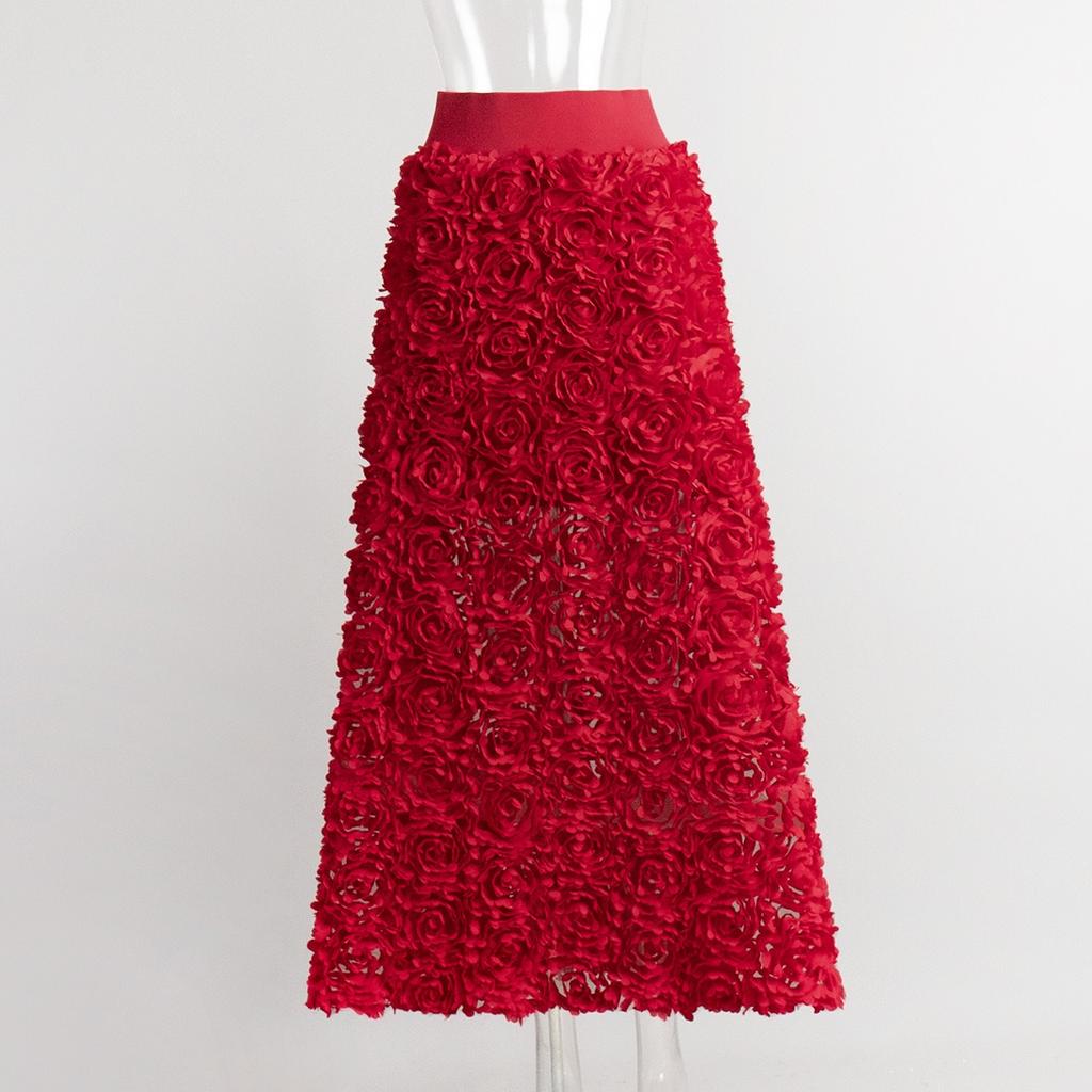 Fall Winter New Women's Petal Design Long Maxi Evening Skirt Elegant Formal Party Dinner High Waist Skirt