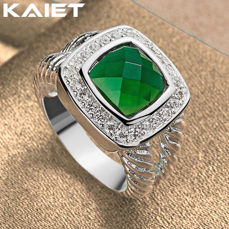 925 Silber Quadratischer Grüner Kristall 7-10 Ring Für Damen Modeaccessoires Schmuck
