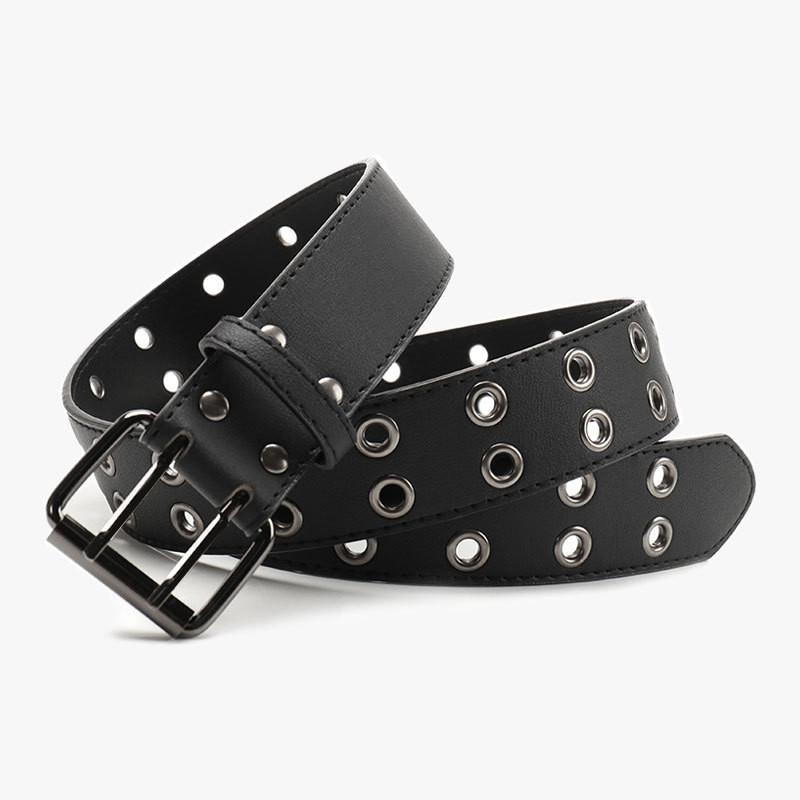 Punk Street Style Double Row Hole Women Casual Belt For Daily Versatile