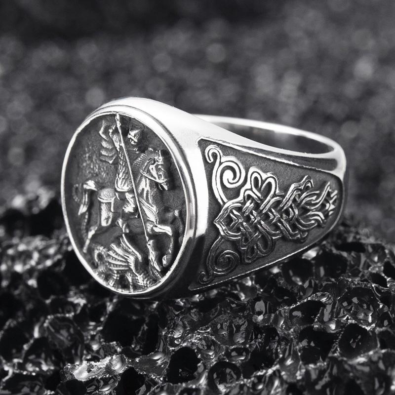 Knight Dragon Slayer Ring for Men, European Medieval Hip Hop Retro Personalized Ring
