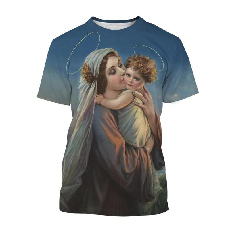 Hot Selling Virgin Mary 3D Printed T-shirt Personality Christianity Mother Of God Holy Child Tees Casual Short-sleeved T Shirt
