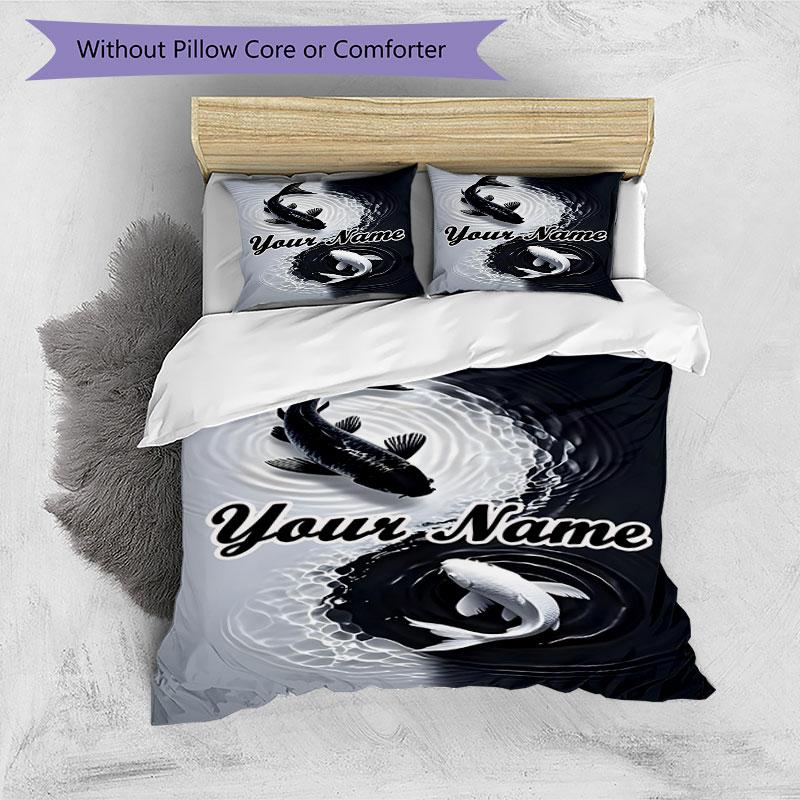 3PC Custom Name Koi Fish Yin Yang Bedding Set Duvet Cover Closure Includes 1 Duvet Cover & 2 Pillowcases for Bedroom