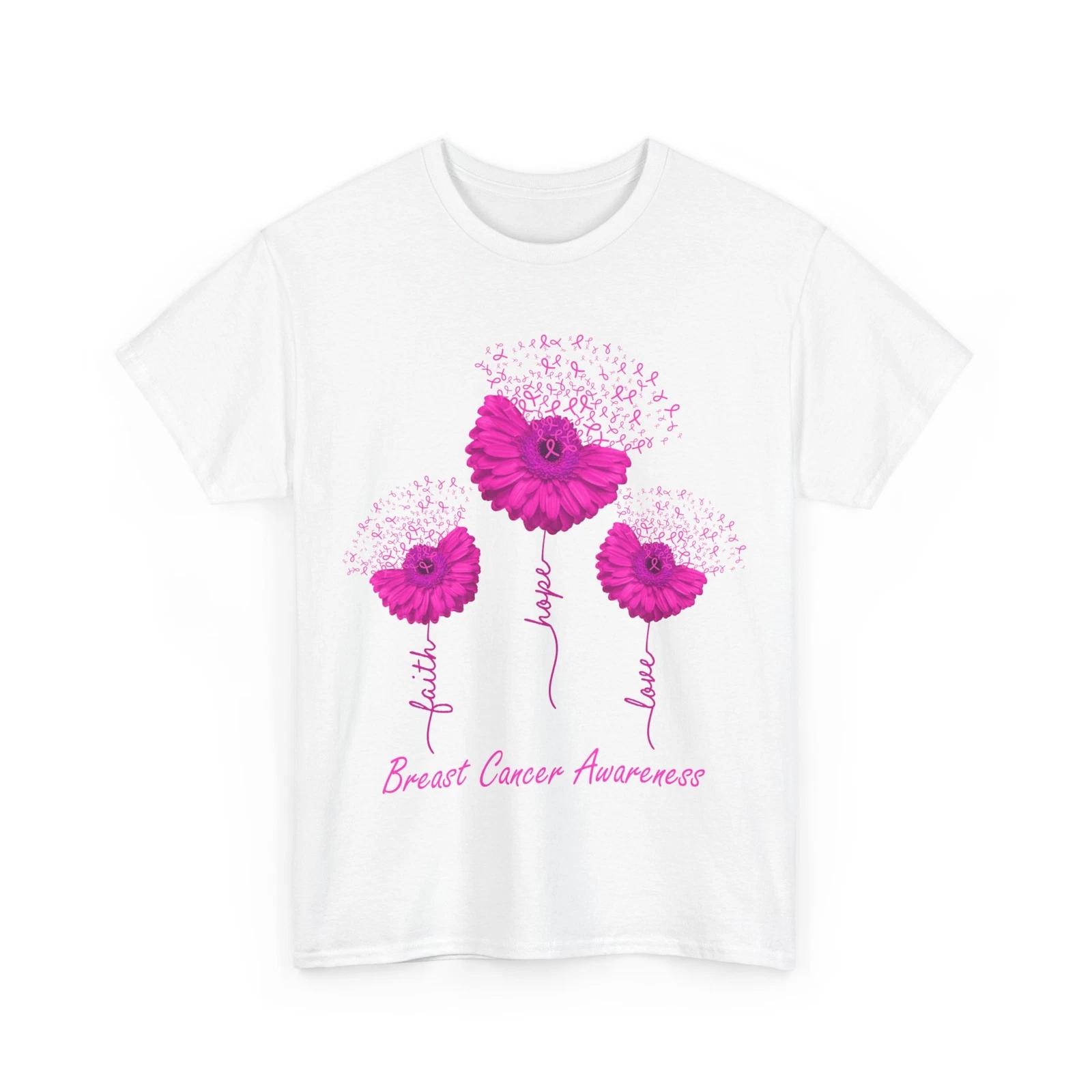 Faith Hope Love Sunflower Pink Ribbon Breast Cancer Awareness T-shirt 2XL