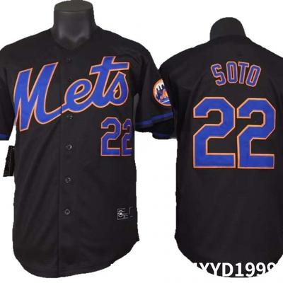 New York Mets 22 Soto Black Baseball Jersey Short Sleeve Pullover Top Men Fans