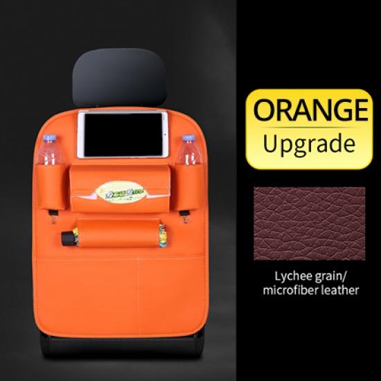 

Кожаная сумка для хранения автомобильного сиденья, подвесная сумка на спинку сиденья, складной поднос для стола, держатель для планшета, коробка для салфеток, органайзер для хранения автомобиля оранжевый