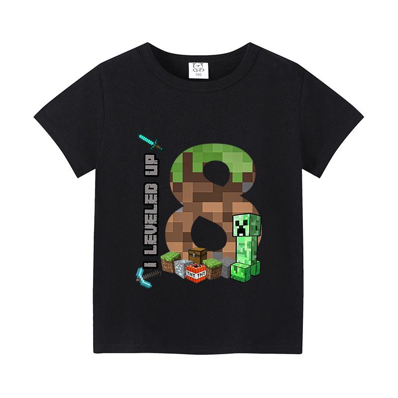 Miner Crafting Birthday Number T-shirt Party Supplies Gift Cartoon Children Clothes Boy Tops Tshirt Summer Short Sleeve T-shirts