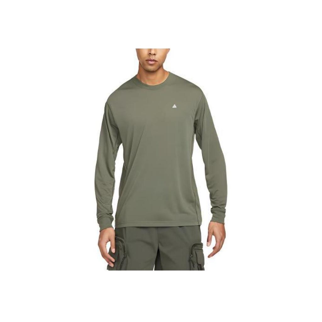 Nike Dri-FIT ACG Goat Rocks Embroidered Logo Crew Neck Loose Long Sleeve T-Shirt Men Tops Olive-Green DO9269-325