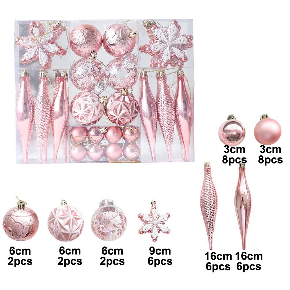 

40PCS Shatterproof Assorted Christmas Ball Ornaments Set Electroplated Painted Colored Christmas Tree Party Decoration Snowflake Other розовый