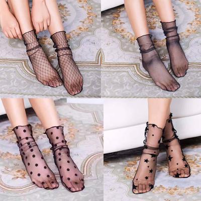 Summer Sexy Lace Mesh Socks Elastic Middle Stockings Short Socks Female Crystal Ultrathin Silk Stock KTB