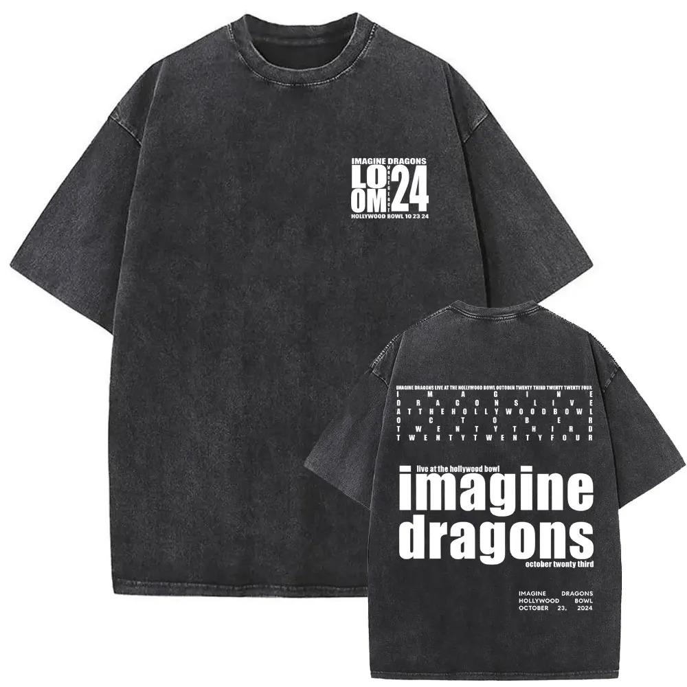 Rock Band Imagine Dragons Loom World Tour 2026 Washed Vintage T-shirt Men Women Gothic Oversized T Shirts Unisex Casual Tshirt