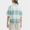 Fila X MAISON KITSUNE Original Fashionable Versatile Loose Striped Short Sleeve Polo Shirt Women Polo Shirts Fruit-Gray-Green F11W529103F-GN