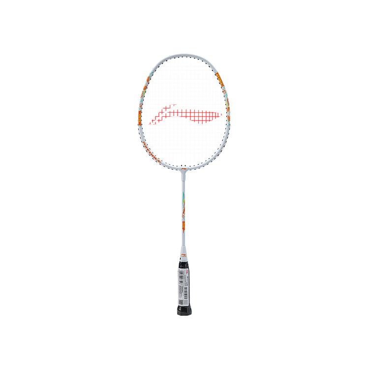 Li Ning Thunder KIDS Badminton Rackets Offensive Type Heavy Head, Stiff Shaft Entry level 555mm Kids 5U/G6 White Orange AYPU209