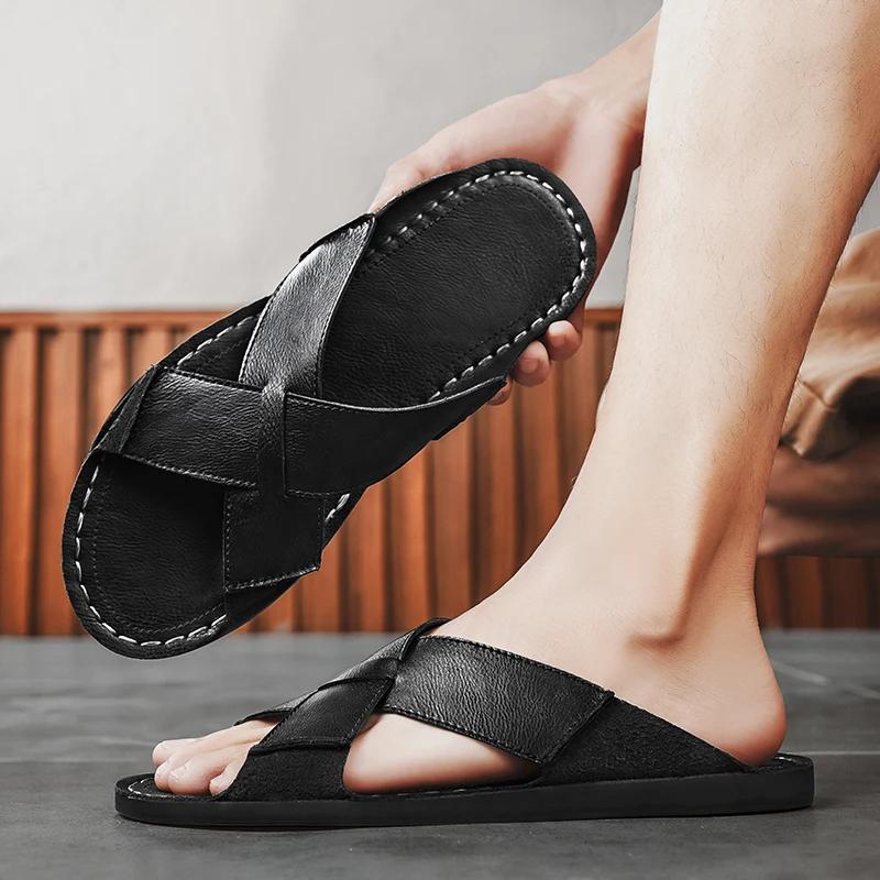 Fashion Non-slip Open-toe Flip-flops Handmade Simple Men's Slippers Sandals Summer New Male Half Drag Adult Casual Flats Man Beach Shoes