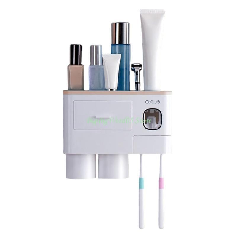 24TE Toothpaste Dispensers 2Pcs Toothbrush Holders Toothpaste Press Set for Bathroom