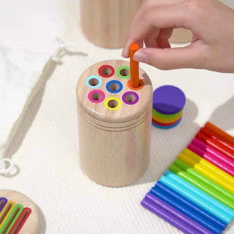 Color Shape Sorting Box Baby Sensory Play Montessori Toys Early Educational Toy Wooden Sticks Toys Color Classification Cup