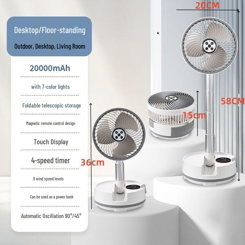 Retractable Wireless USB Charging Fan: Dual Power, Head Shaking, Silent, Foldable, Ideal for Outdoor Camping