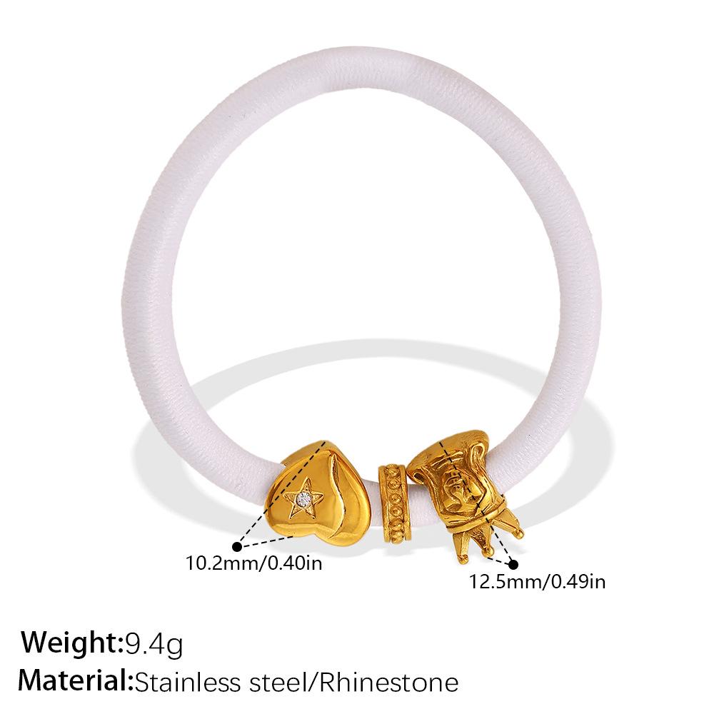 

Light Luxury Heart & Flower Metal Spacer Bead White Hair Tie, 2-in-1 Hair Band & Bracelet 1