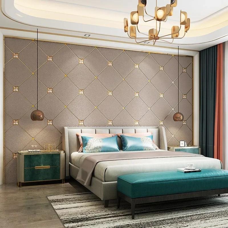 Diamond Inlaid Deer Skin Velvet Thickened Wallpaper Modern Simple Non Woven Rhomb Shaped Wallpaper For Living Room