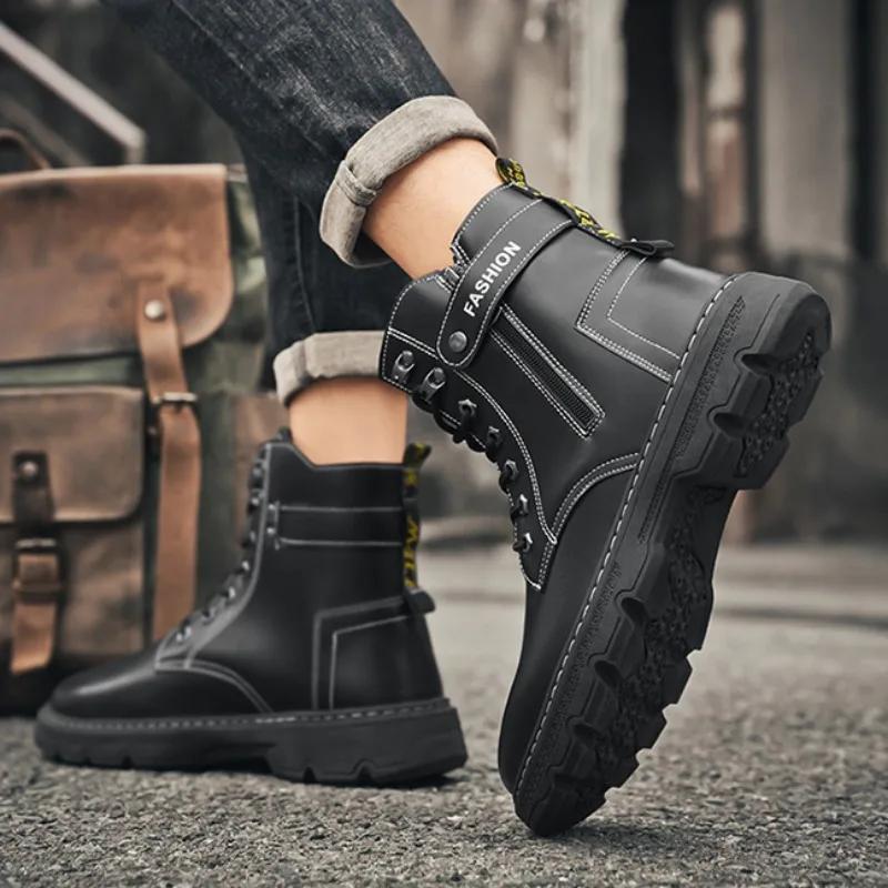 High Top Men's Shoes for Spring and Autumn, New Anti Slip and Waterproof Desert Boots, Outdoor Zipper Hiking Shoes, Work Boots