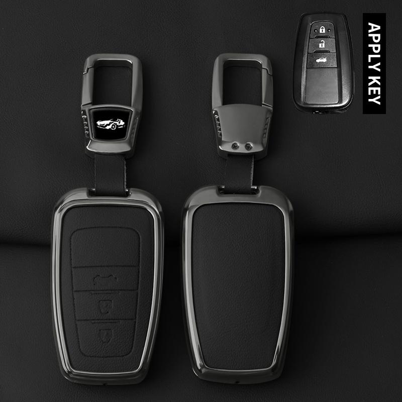 Metal Leather Car Key Case Cover For Toyota Prius Camry Corolla CHR C-HR RAV4 Land Cruiser Prado Protected Shell Keychain Fob