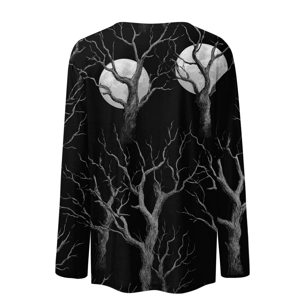 Women's long-sleeved loose-necked Halloween print casual top, suitable for holiday parties